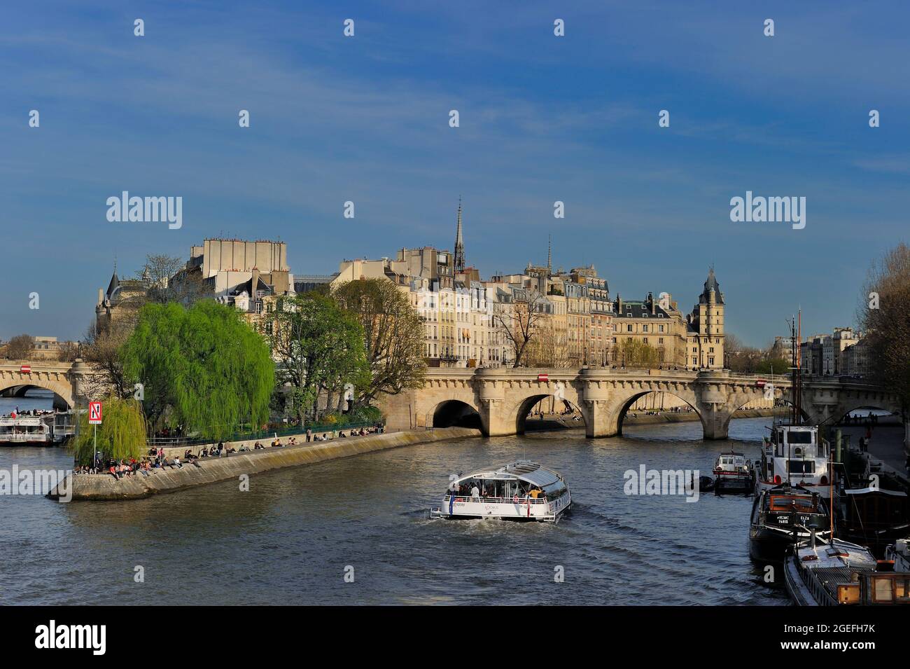 FRANCIA. PARIGI (75) 1 ° E 6 ° ARRONDISSEMENT, LA SENNA, IL PONT-NEUF E LA PIAZZA DU VERT-GALANT VISTA DAL PONT DES ARTS Foto Stock