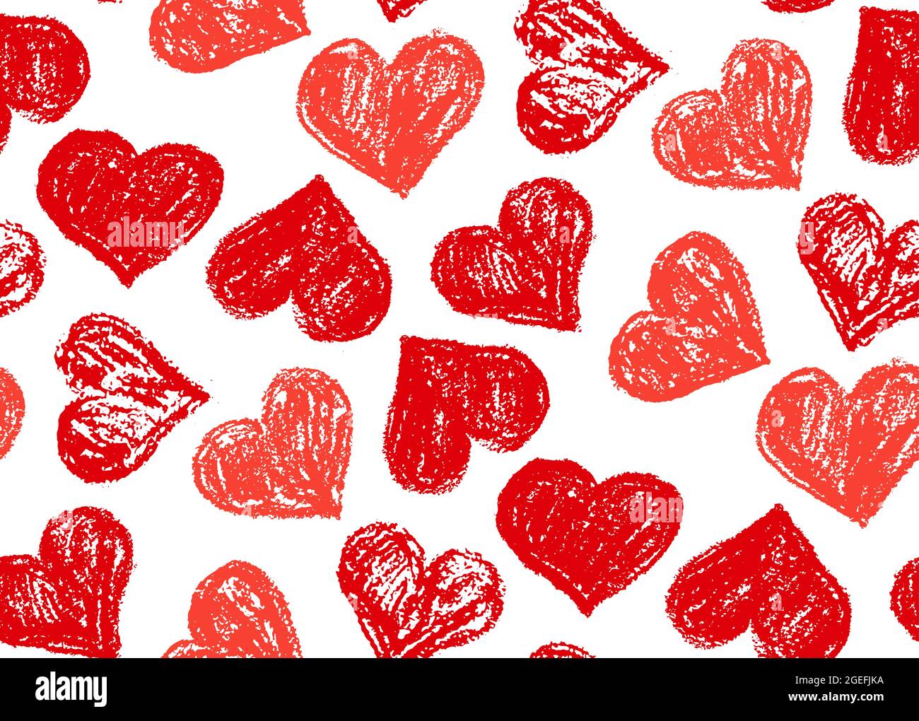 Pattern senza giunture a cuore rosso. Pittura a olio pastello. Grunge i cuori su sfondo bianco. Illustrazione vettoriale Illustrazione Vettoriale