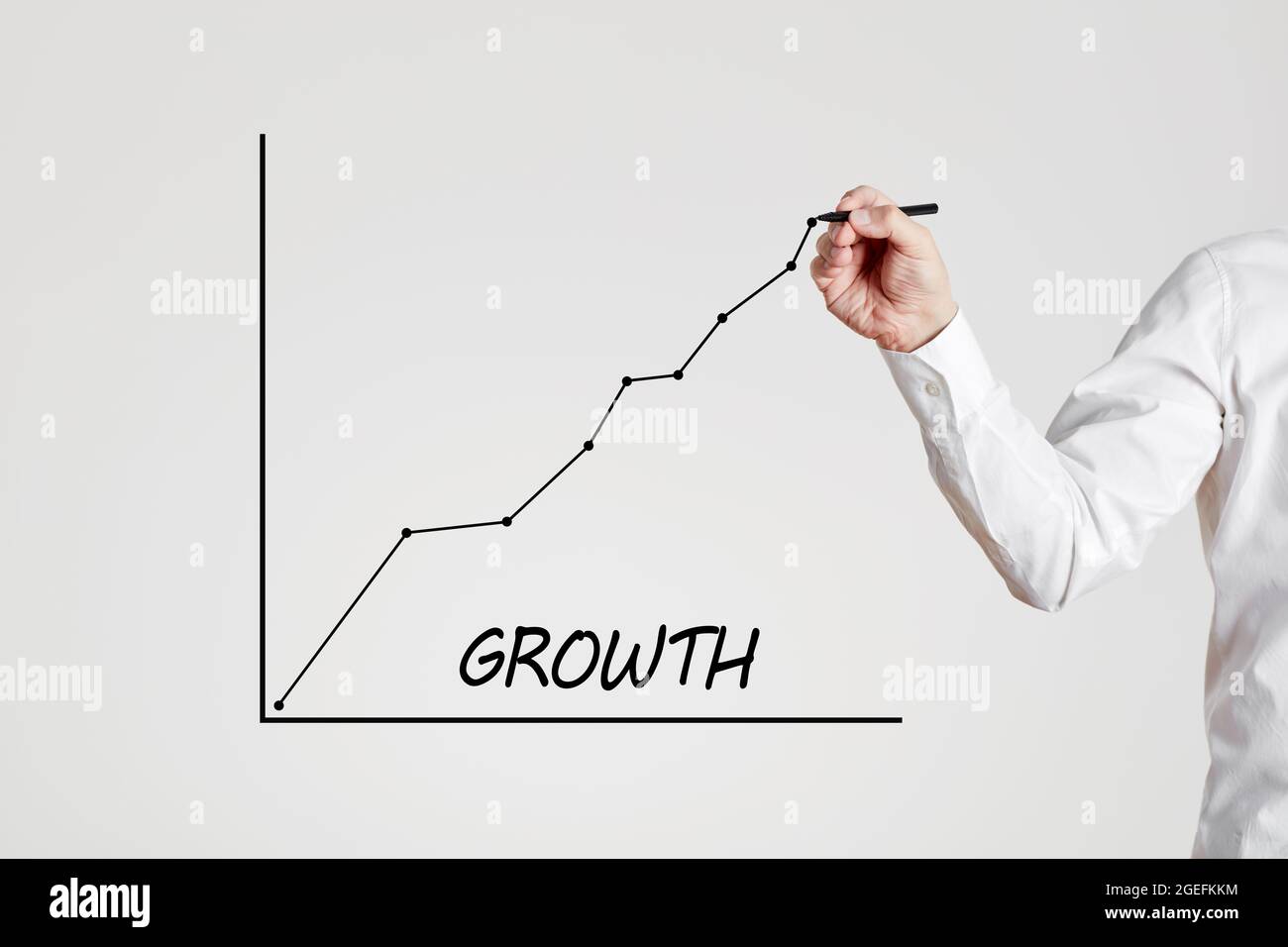 Businessman mano disegna un grafico a linea crescente con la parola capitale. Concetto di crescita aziendale. Foto Stock