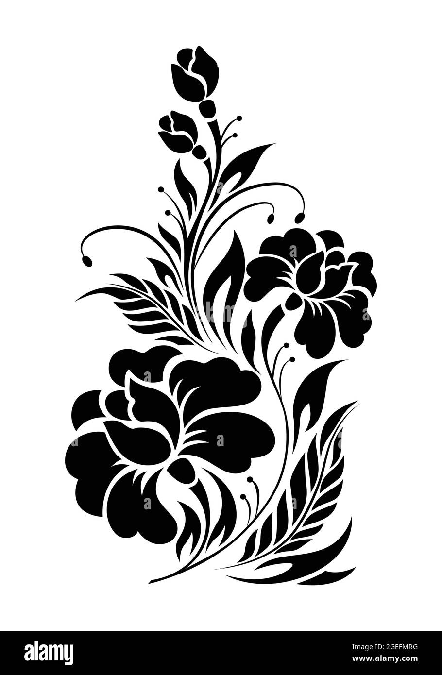 Bella fiori e foglie elemento decorativo. Vettore motivo floreale isolato. Illustrazione Vettoriale