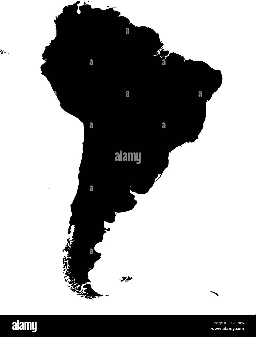 America del Sud - mappa dettagliata di silhouette isolate del continente. Semplice illustrazione vettoriale nera piatta. Illustrazione Vettoriale America del Sud - mappa dettagliata di silhouette isolate del continente. Semplice illustrazione vettoriale nera piatta. Illustrazione Vettoriale
