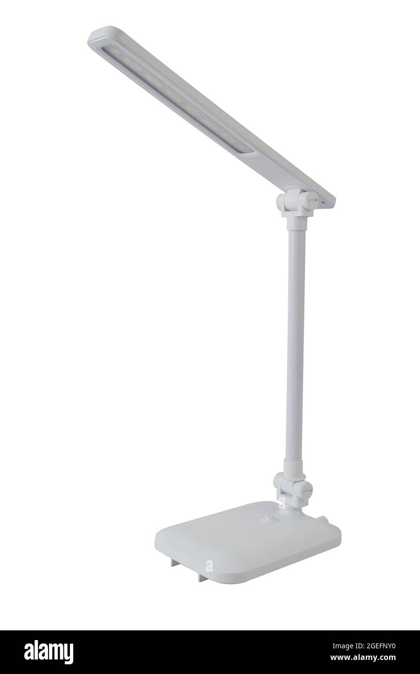 Lampada da tavolo LED bianca isolata su sfondo bianco Foto Stock