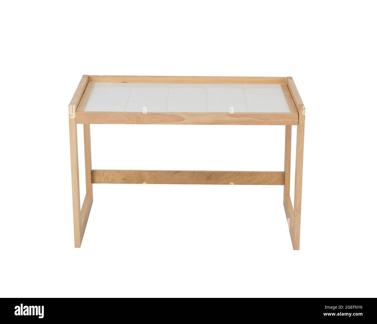 Ripiano in legno decorate con piastrelle isolati su sfondo bianco Foto Stock