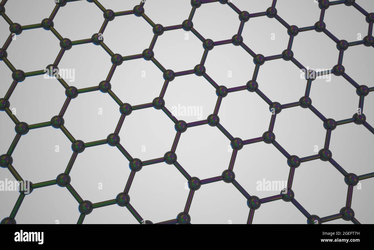 Griglia molecolare in grafene, cella di cristallo. Rendering 3D Foto Stock