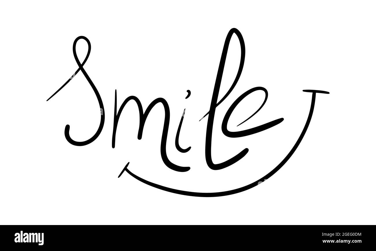 Parola scritta a mano sorriso isolato su sfondo bianco. Illustrazione vettoriale. Illustrazione Vettoriale