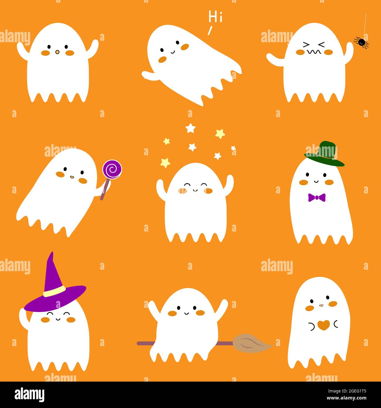 Halloween set di simpatici fantasmi di cartoni animati Illustrazione Vettoriale