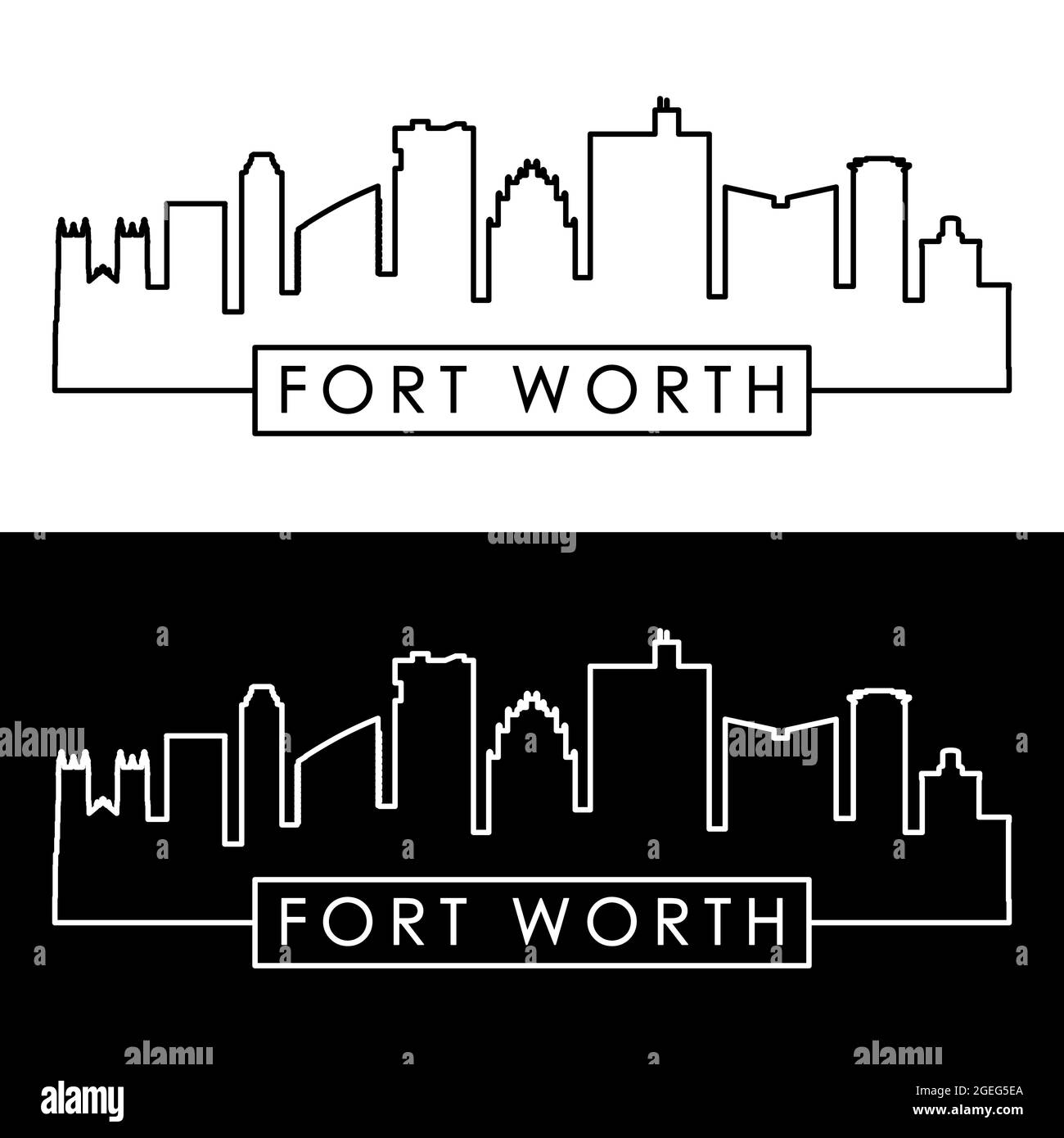 Skyline di Fort Worth. Stile lineare. File vettoriale modificabile. Illustrazione Vettoriale
