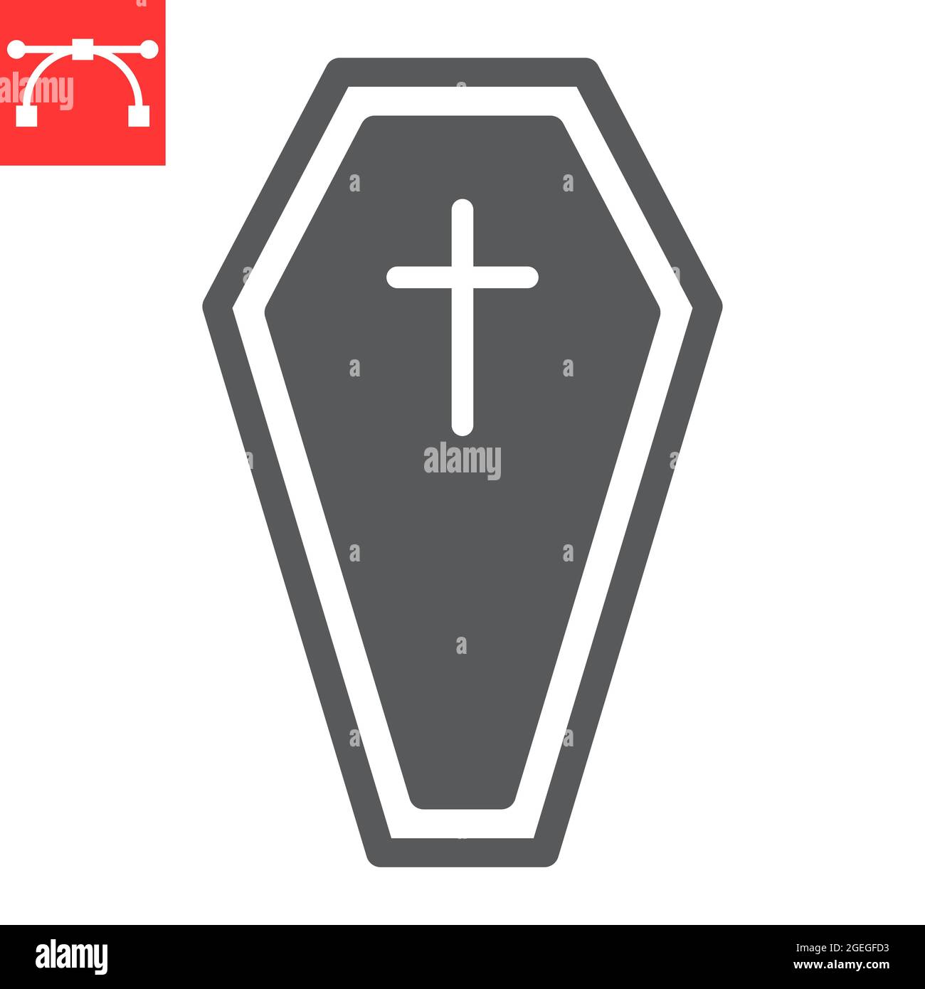 Icona del glifo di coffin, festa e Halloween, icona del vettore della tomba, grafica vettoriale, segno solido del tratto modificabile, eps 10. Illustrazione Vettoriale