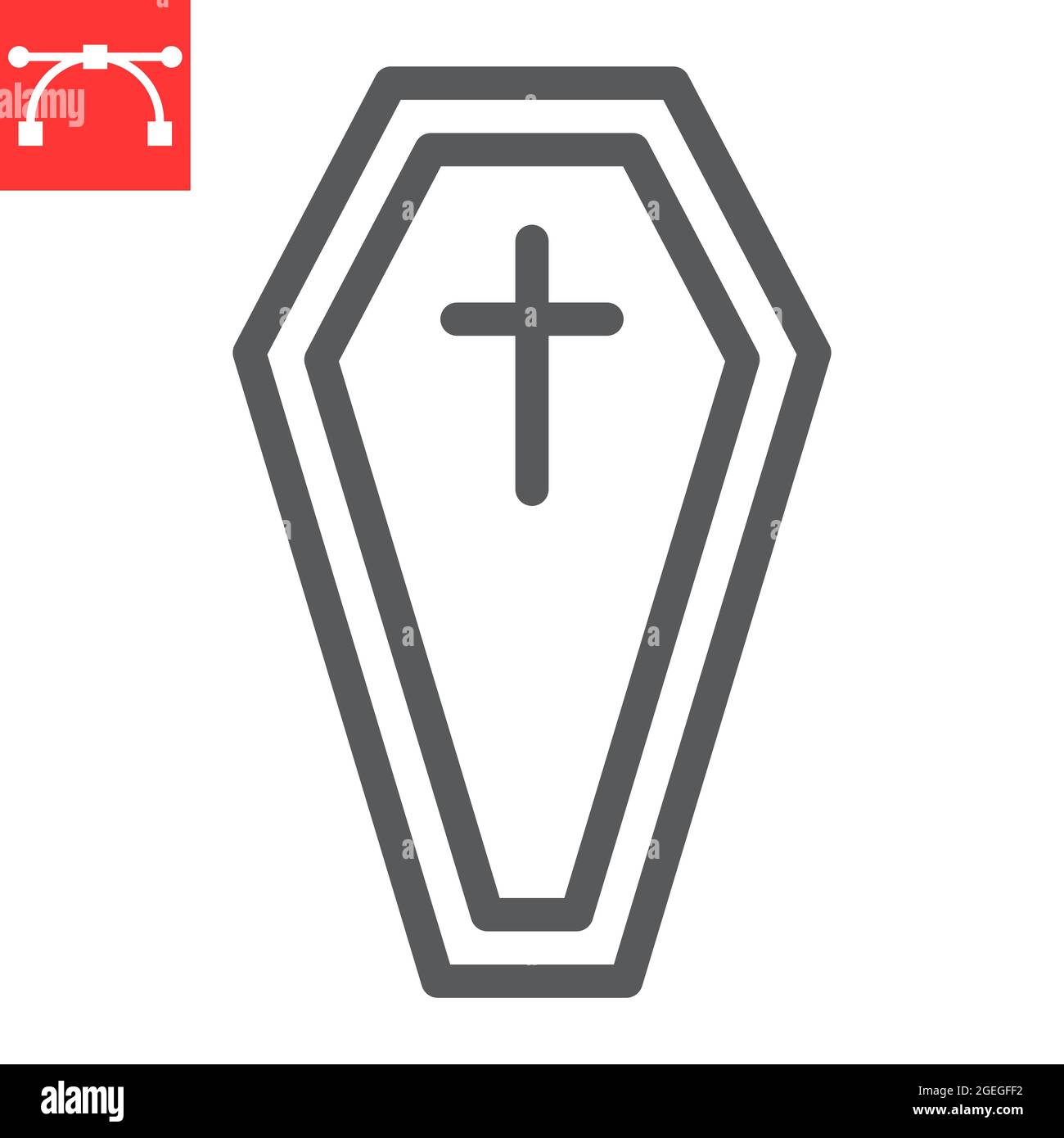 Icona della linea di bara, festa e Halloween, icona del vettore della tomba, grafica vettoriale, segno del contorno del tratto modificabile, eps 10. Illustrazione Vettoriale