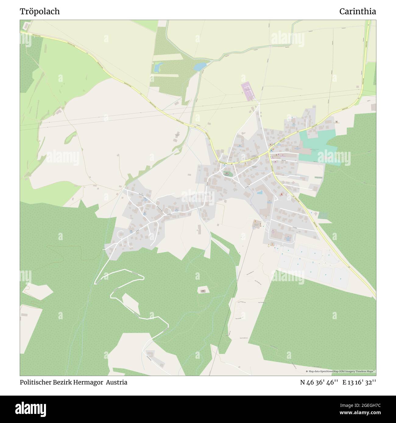 Tröpolach, Politischer Bezirk Hermagor, Austria, Carinzia, N 46 36' 46'', e 13 16' 32''', mappa, Mappa senza tempo pubblicata nel 2021. Viaggiatori, esploratori e avventurieri come Florence Nightingale, David Livingstone, Ernest Shackleton, Lewis and Clark e Sherlock Holmes si sono affidati alle mappe per pianificare i viaggi verso gli angoli più remoti del mondo, Timeless Maps sta mappando la maggior parte delle località del mondo, mostrando il successo di grandi sogni Foto Stock