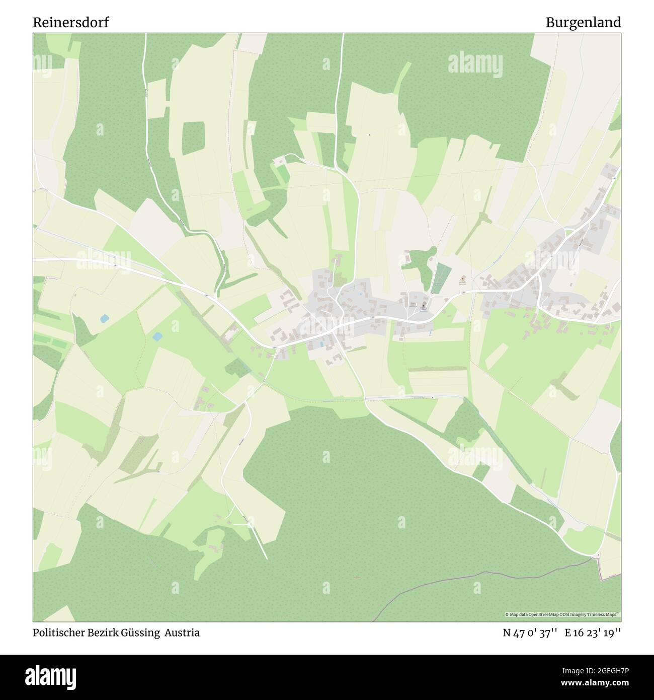 Reinersdorf, Politischer Bezirk Güssing, Austria, Burgenland, N 47 0' 37'', e 16 23' 19''', mappa, Mappa senza tempo pubblicata nel 2021. Viaggiatori, esploratori e avventurieri come Florence Nightingale, David Livingstone, Ernest Shackleton, Lewis and Clark e Sherlock Holmes si sono affidati alle mappe per pianificare i viaggi verso gli angoli più remoti del mondo, Timeless Maps sta mappando la maggior parte delle località del mondo, mostrando il successo di grandi sogni Foto Stock