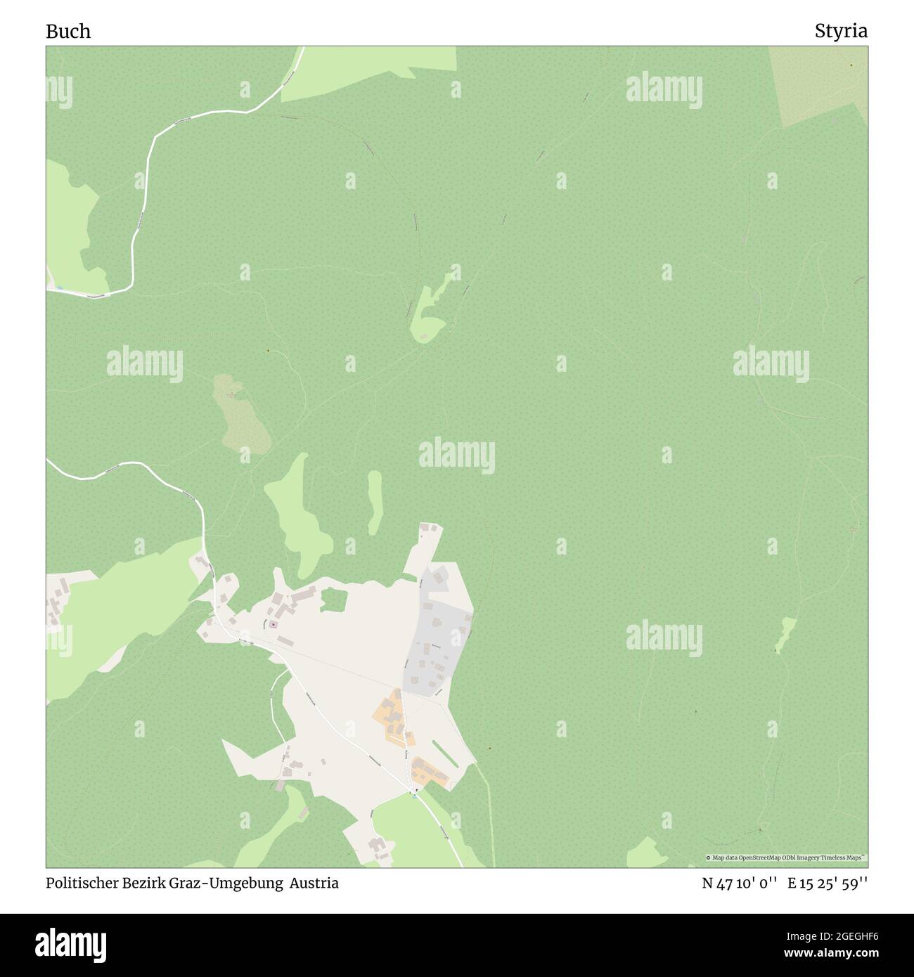 Buch, Politischer Bezirk Graz-Umgebung, Austria, Stiria, N 47 10' 0'', e 15 25' 59''', mappa, Mappa senza tempo pubblicata nel 2021. Viaggiatori, esploratori e avventurieri come Florence Nightingale, David Livingstone, Ernest Shackleton, Lewis and Clark e Sherlock Holmes si sono affidati alle mappe per pianificare i viaggi verso gli angoli più remoti del mondo, Timeless Maps sta mappando la maggior parte delle località del mondo, mostrando il successo di grandi sogni Foto Stock