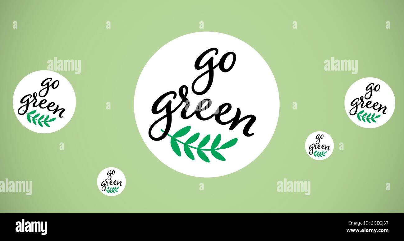 Composizione di testo verde e logo foglia su sfondo verde Foto Stock