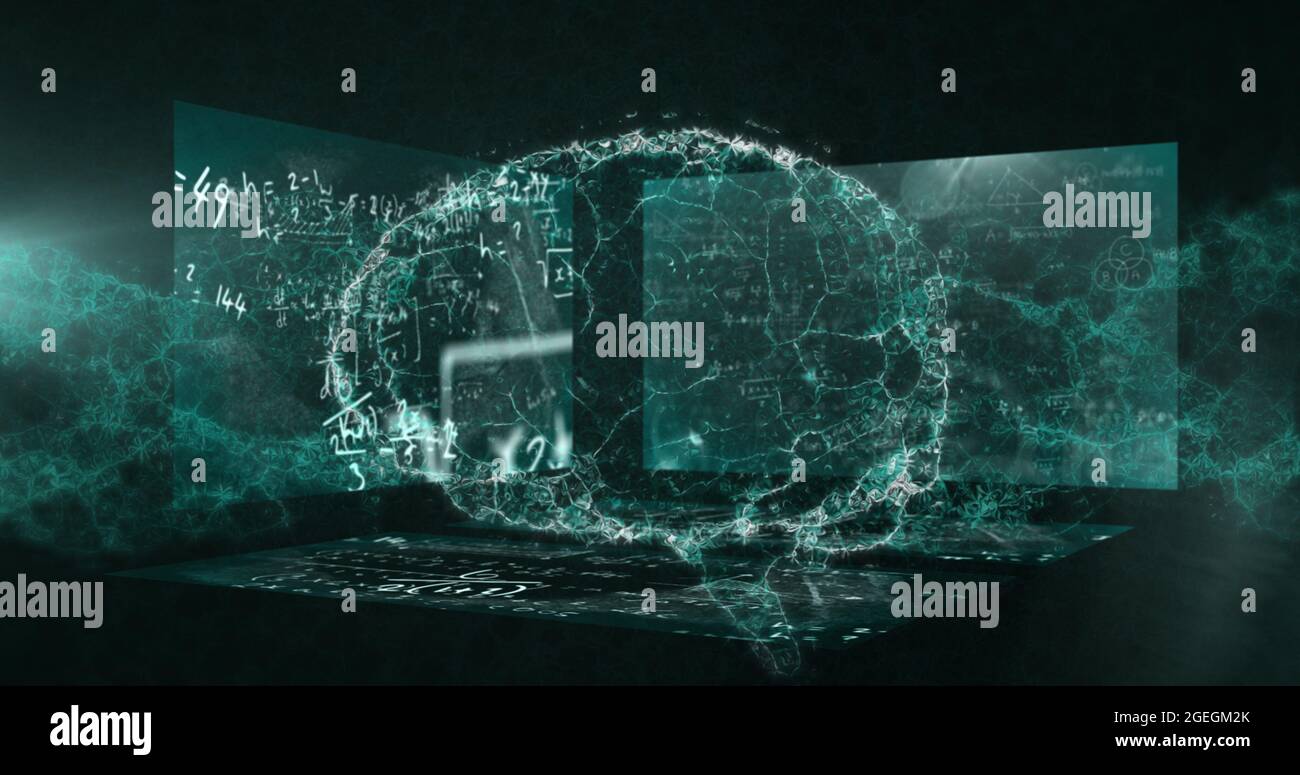 Immagine dell'equazione dello scienziato sul cervello 3D durante la pandemia del coronavirus 19 Foto Stock