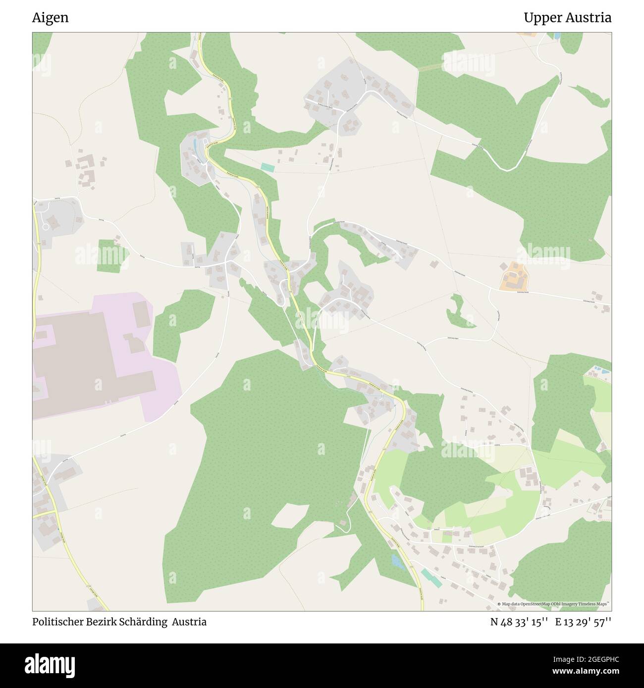 Aigen, Politischer Bezirk Schärding, Austria, Austria superiore, N 48 33' 15'', e 13 29' 57'', mappa, mappa senza tempo pubblicata nel 2021. Viaggiatori, esploratori e avventurieri come Florence Nightingale, David Livingstone, Ernest Shackleton, Lewis and Clark e Sherlock Holmes si sono affidati alle mappe per pianificare i viaggi verso gli angoli più remoti del mondo, Timeless Maps sta mappando la maggior parte delle località del mondo, mostrando il successo di grandi sogni Foto Stock