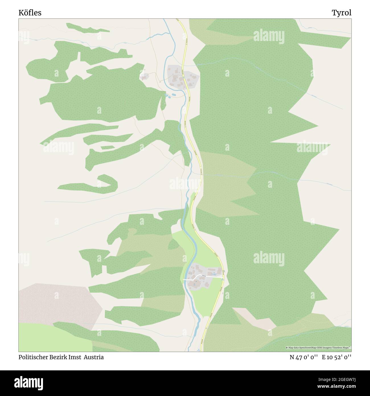 Köfles, Politischer Bezirk Imst, Austria, Tirolo, N 47 0' 0'', e 10 52' 0'', mappa, mappa senza tempo pubblicata nel 2021. Viaggiatori, esploratori e avventurieri come Florence Nightingale, David Livingstone, Ernest Shackleton, Lewis and Clark e Sherlock Holmes si sono affidati alle mappe per pianificare i viaggi verso gli angoli più remoti del mondo, Timeless Maps sta mappando la maggior parte delle località del mondo, mostrando il successo di grandi sogni Foto Stock