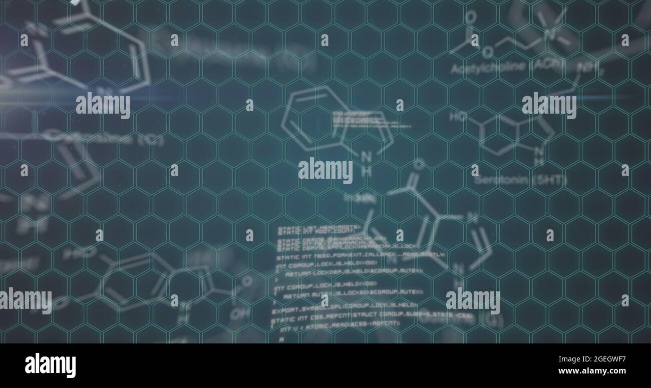 Immagine dei numeri che cambiano l'elaborazione dei dati sulle strutture chimiche Foto Stock