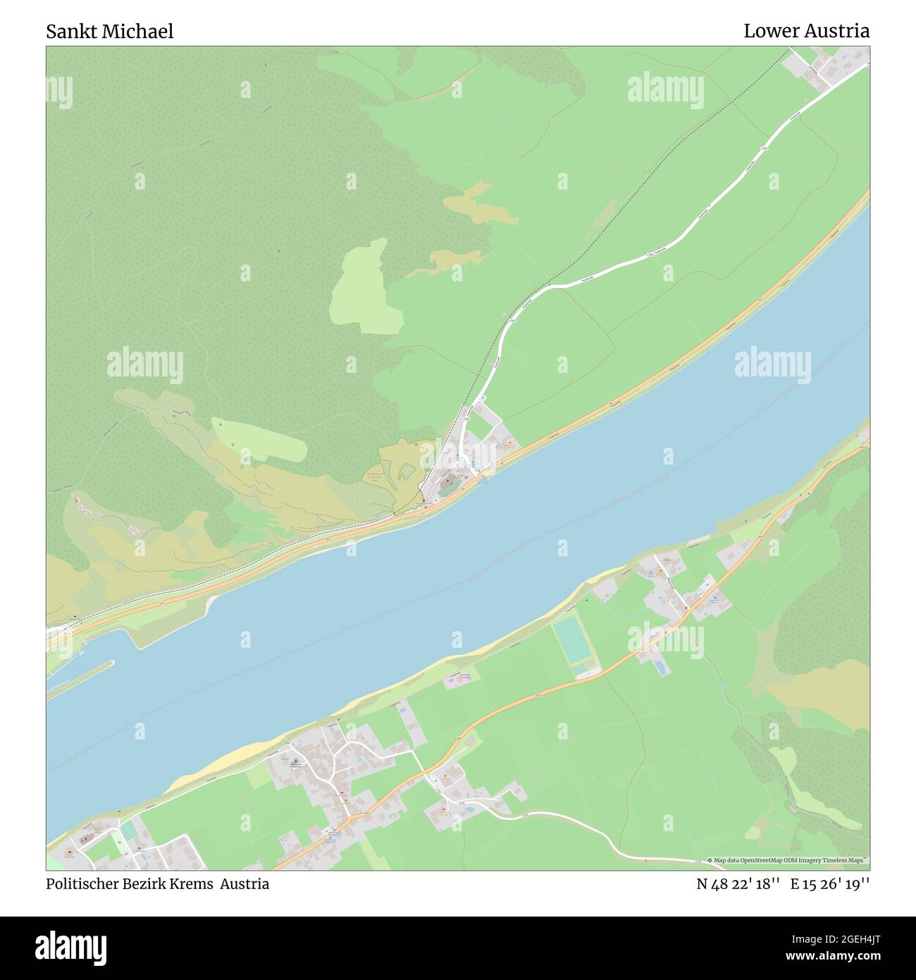 Sankt Michael, Politischer Bezirk Krems, Austria, bassa Austria, N 48 22' 18''', e 15 26' 19''', mappa, mappa senza tempo pubblicata nel 2021. Viaggiatori, esploratori e avventurieri come Florence Nightingale, David Livingstone, Ernest Shackleton, Lewis and Clark e Sherlock Holmes si sono affidati alle mappe per pianificare i viaggi verso gli angoli più remoti del mondo, Timeless Maps sta mappando la maggior parte delle località del mondo, mostrando il successo di grandi sogni Foto Stock