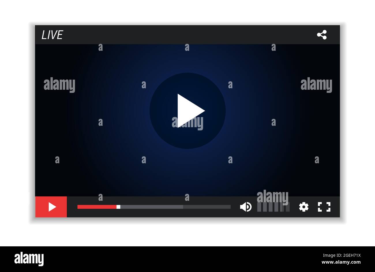 Schermata Live streaming. Layout del lettore video, modello di cornice multimediale. Filmato digitale, illustrazione vettoriale della finestra Web Illustrazione Vettoriale