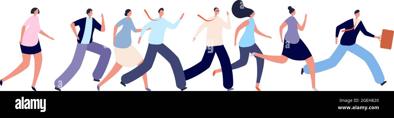 Concorrenza di gestione di affari. Office worker in corsa, gara professionale rivali. Vincitore di successo del dipendente, le persone si affrettano a lavorare concetto vettoriale Illustrazione Vettoriale