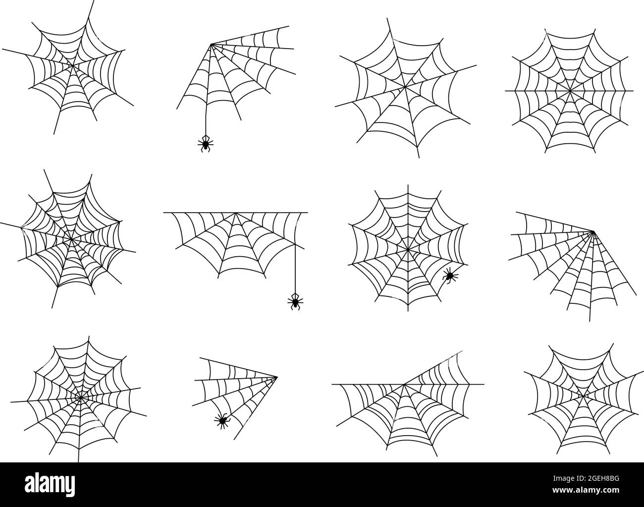 Ragnatela. Black halloween cobbweb, horror web con ragni. Astratto tatuaggio spooky, angolo isolato natura gossamer illustrazione vettoriale Illustrazione Vettoriale