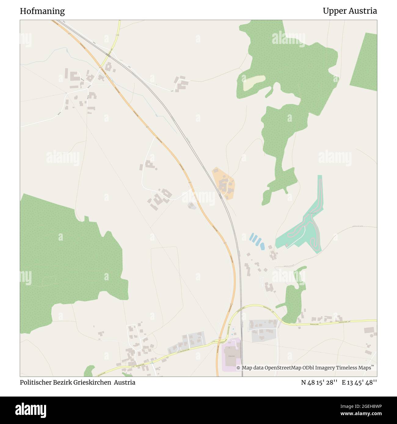 Hofmaning, Politischer Bezirk Grieskirchen, Austria, Austria superiore, N 48 15' 28'', e 13 45' 48''', mappa, Mappa senza tempo pubblicata nel 2021. Viaggiatori, esploratori e avventurieri come Florence Nightingale, David Livingstone, Ernest Shackleton, Lewis and Clark e Sherlock Holmes si sono affidati alle mappe per pianificare i viaggi verso gli angoli più remoti del mondo, Timeless Maps sta mappando la maggior parte delle località del mondo, mostrando il successo di grandi sogni Foto Stock