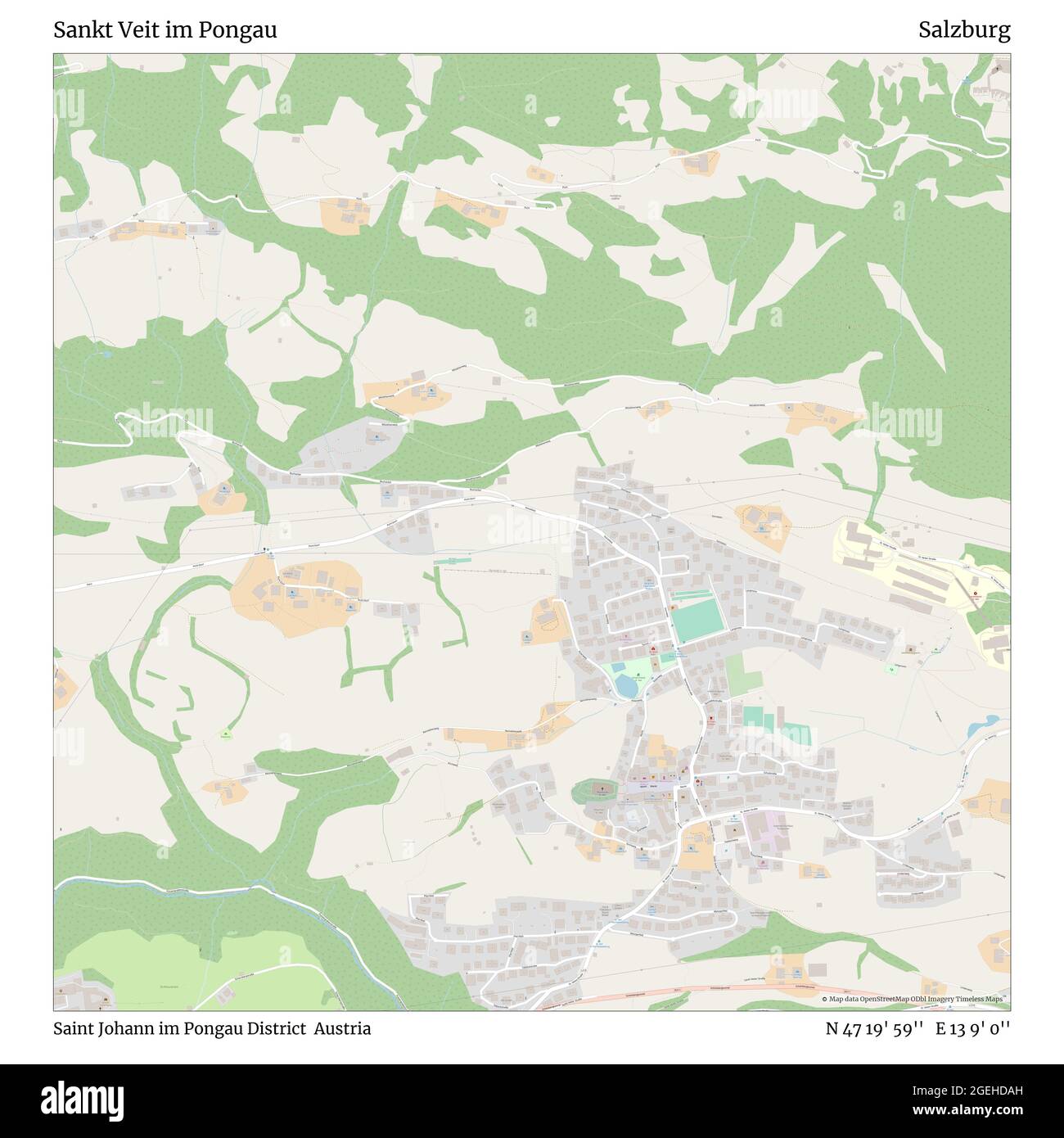 Sankt Veit im Pongau, Saint Johann im Pongau District, Austria, Salisburgo, N 47 19' 59'', e 13 9' 0''', mappa, mappa senza tempo pubblicata nel 2021. Viaggiatori, esploratori e avventurieri come Florence Nightingale, David Livingstone, Ernest Shackleton, Lewis and Clark e Sherlock Holmes si sono affidati alle mappe per pianificare i viaggi verso gli angoli più remoti del mondo, Timeless Maps sta mappando la maggior parte delle località del mondo, mostrando il successo di grandi sogni Foto Stock