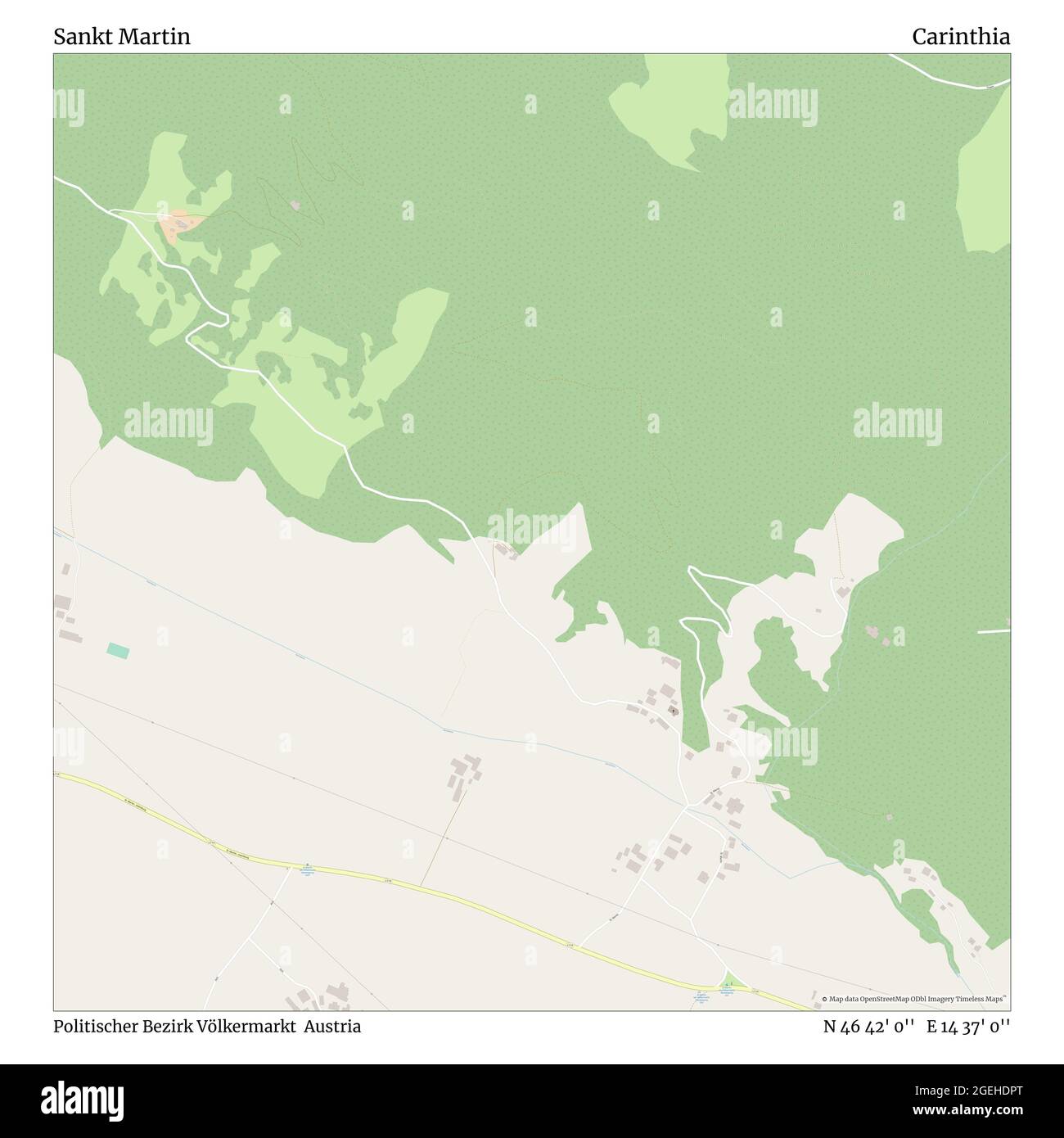 Sankt Martin, Politischer Bezirk Völkermarkt, Austria, Carinzia, N 46 42' 0''', e 14 37' 0''', mappa, Mappa senza tempo pubblicata nel 2021. Viaggiatori, esploratori e avventurieri come Florence Nightingale, David Livingstone, Ernest Shackleton, Lewis and Clark e Sherlock Holmes si sono affidati alle mappe per pianificare i viaggi verso gli angoli più remoti del mondo, Timeless Maps sta mappando la maggior parte delle località del mondo, mostrando il successo di grandi sogni Foto Stock