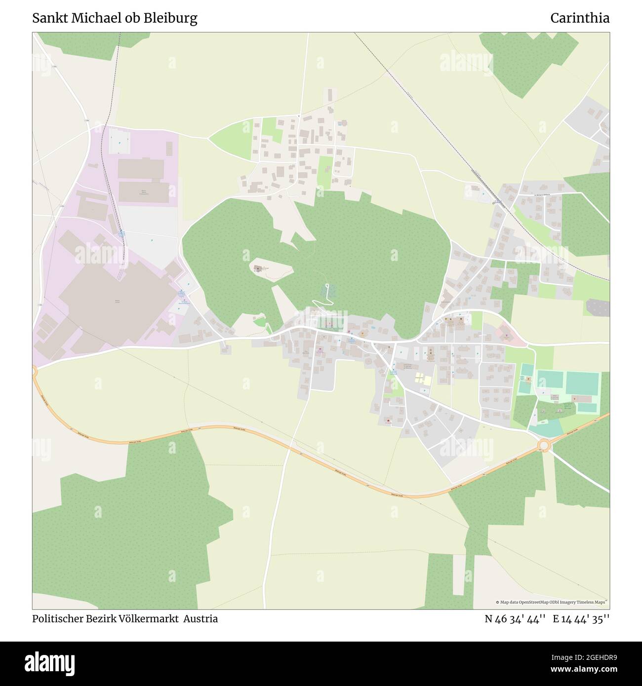 Sankt Michael ob Bleiburg, Politischer Bezirk Völkermarkt, Austria, Carinzia, N 46 34' 44'', e 14 44' 35''', mappa, mappa senza tempo pubblicata nel 2021. Viaggiatori, esploratori e avventurieri come Florence Nightingale, David Livingstone, Ernest Shackleton, Lewis and Clark e Sherlock Holmes si sono affidati alle mappe per pianificare i viaggi verso gli angoli più remoti del mondo, Timeless Maps sta mappando la maggior parte delle località del mondo, mostrando il successo di grandi sogni Foto Stock