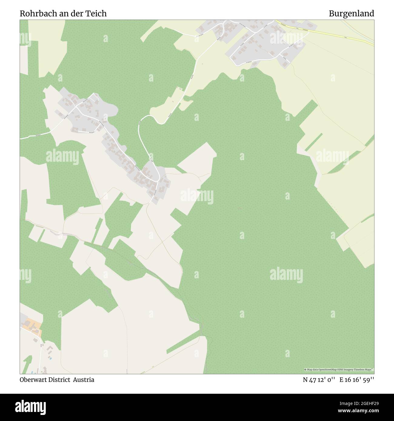 Rohrbach an der Teich, Oberwart District, Austria, Burgenland, N 47 12' 0''', e 16 16' 59''', mappa, Mappa senza tempo pubblicata nel 2021. Viaggiatori, esploratori e avventurieri come Florence Nightingale, David Livingstone, Ernest Shackleton, Lewis and Clark e Sherlock Holmes si sono affidati alle mappe per pianificare i viaggi verso gli angoli più remoti del mondo, Timeless Maps sta mappando la maggior parte delle località del mondo, mostrando il successo di grandi sogni Foto Stock