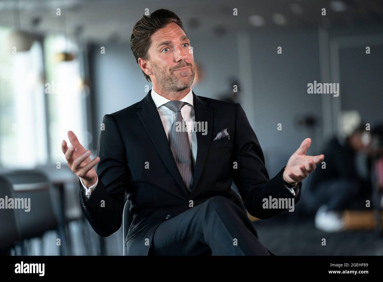 Henrik Lundqvist, portiere di hockey svedese, ha annunciato che si ritirerà come portiere di hockey a causa del suo difetto cardiaco congenito. L'annuncio è stato fatto il 20 agosto 2021, Gothenburg, Svezia. Foto: Björn Larsson Rosvall/TT kod 9200 Foto Stock