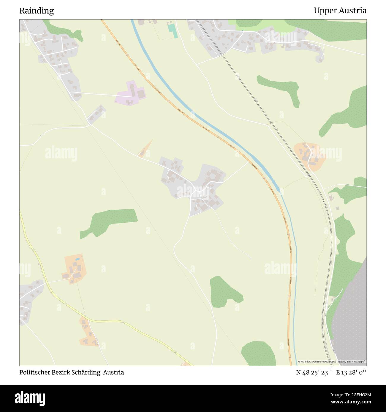 Rinding, Politischer Bezirk Schärding, Austria, Austria superiore, N 48 25' 23'', e 13 28' 0'', mappa, mappa senza tempo pubblicata nel 2021. Viaggiatori, esploratori e avventurieri come Florence Nightingale, David Livingstone, Ernest Shackleton, Lewis and Clark e Sherlock Holmes si sono affidati alle mappe per pianificare i viaggi verso gli angoli più remoti del mondo, Timeless Maps sta mappando la maggior parte delle località del mondo, mostrando il successo di grandi sogni Foto Stock