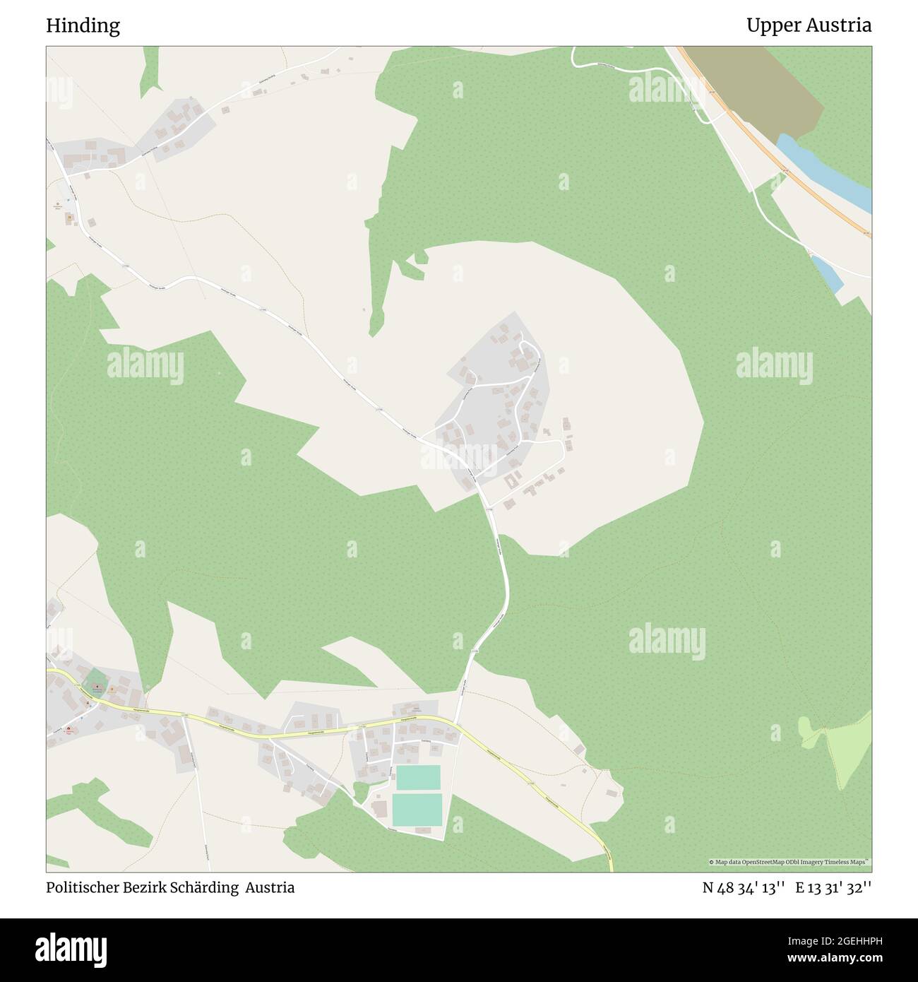 Hinding, Politischer Bezirk Schärding, Austria, Austria superiore, N 48 34' 13'', e 13 31' 32''', mappa, mappa senza tempo pubblicata nel 2021. Viaggiatori, esploratori e avventurieri come Florence Nightingale, David Livingstone, Ernest Shackleton, Lewis and Clark e Sherlock Holmes si sono affidati alle mappe per pianificare i viaggi verso gli angoli più remoti del mondo, Timeless Maps sta mappando la maggior parte delle località del mondo, mostrando il successo di grandi sogni Foto Stock