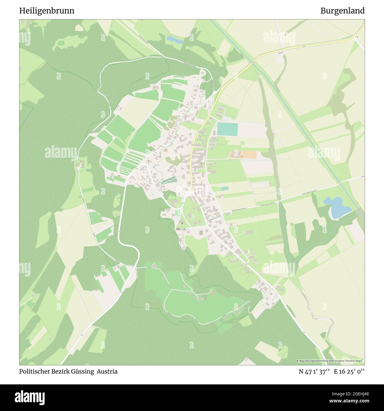 Heiligenbrunn, Politischer Bezirk Güssing, Austria, Burgenland, N 47 1' 37'', e 16 25' 0''', mappa, Mappa senza tempo pubblicata nel 2021. Viaggiatori, esploratori e avventurieri come Florence Nightingale, David Livingstone, Ernest Shackleton, Lewis and Clark e Sherlock Holmes si sono affidati alle mappe per pianificare i viaggi verso gli angoli più remoti del mondo, Timeless Maps sta mappando la maggior parte delle località del mondo, mostrando il successo di grandi sogni Foto Stock