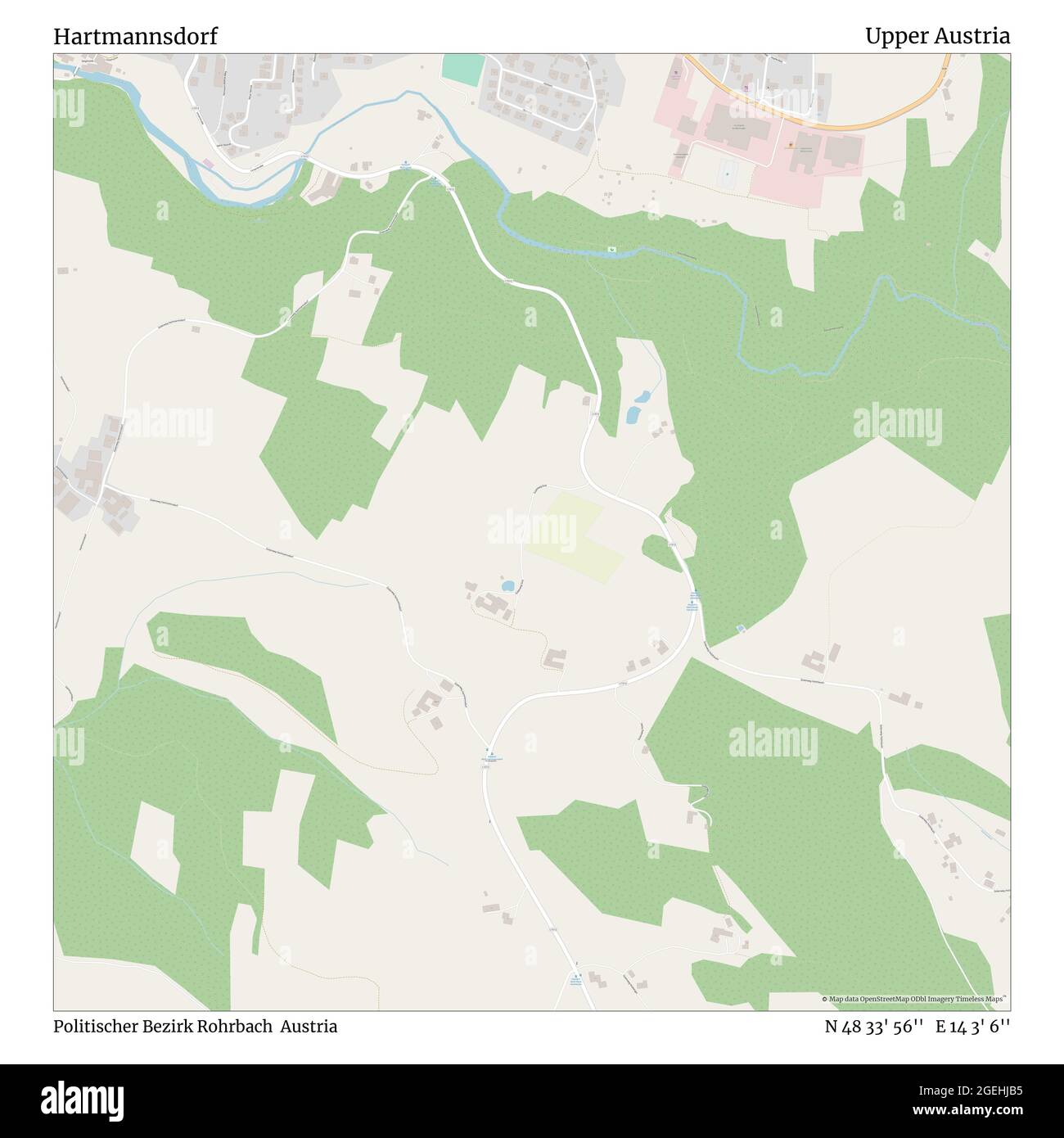 Hartmannsdorf, Politischer Bezirk Rohrbach, Austria, Austria superiore, N 48 33' 56''', e 14 3' 6''', mappa, Mappa senza tempo pubblicata nel 2021. Viaggiatori, esploratori e avventurieri come Florence Nightingale, David Livingstone, Ernest Shackleton, Lewis and Clark e Sherlock Holmes si sono affidati alle mappe per pianificare i viaggi verso gli angoli più remoti del mondo, Timeless Maps sta mappando la maggior parte delle località del mondo, mostrando il successo di grandi sogni Foto Stock