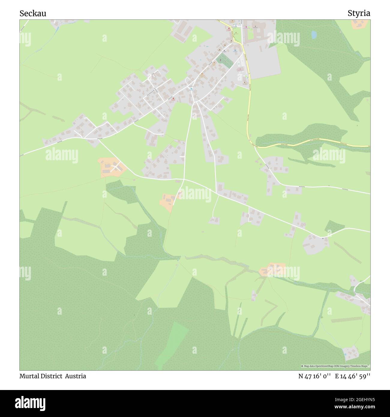 Seckau, distretto di Murtal, Austria, Stiria, N 47 16' 0'', e 14 46' 59''', mappa, mappa senza tempo pubblicata nel 2021. Viaggiatori, esploratori e avventurieri come Florence Nightingale, David Livingstone, Ernest Shackleton, Lewis and Clark e Sherlock Holmes si sono affidati alle mappe per pianificare i viaggi verso gli angoli più remoti del mondo, Timeless Maps sta mappando la maggior parte delle località del mondo, mostrando il successo di grandi sogni Foto Stock