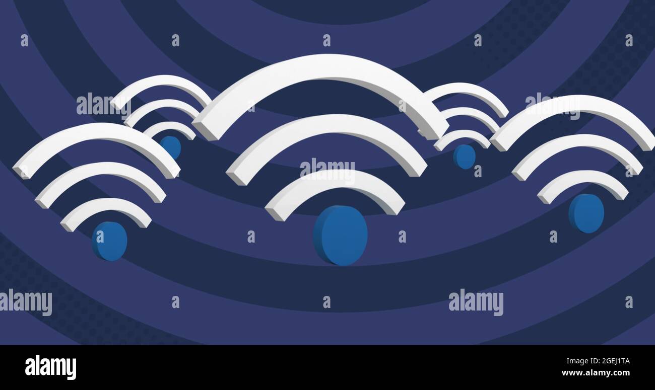 Immagine di più icone Internet Wi-Fi che fluttuano in loop continuo Foto Stock