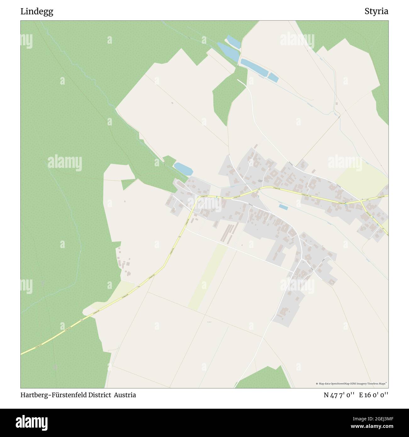 Lindegg, distretto di Hartberg-Fürstenfeld, Austria, Stiria, N 47 7' 0''', e 16 0' 0''', mappa, mappa senza tempo pubblicata nel 2021. Viaggiatori, esploratori e avventurieri come Florence Nightingale, David Livingstone, Ernest Shackleton, Lewis and Clark e Sherlock Holmes si sono affidati alle mappe per pianificare i viaggi verso gli angoli più remoti del mondo, Timeless Maps sta mappando la maggior parte delle località del mondo, mostrando il successo di grandi sogni Foto Stock