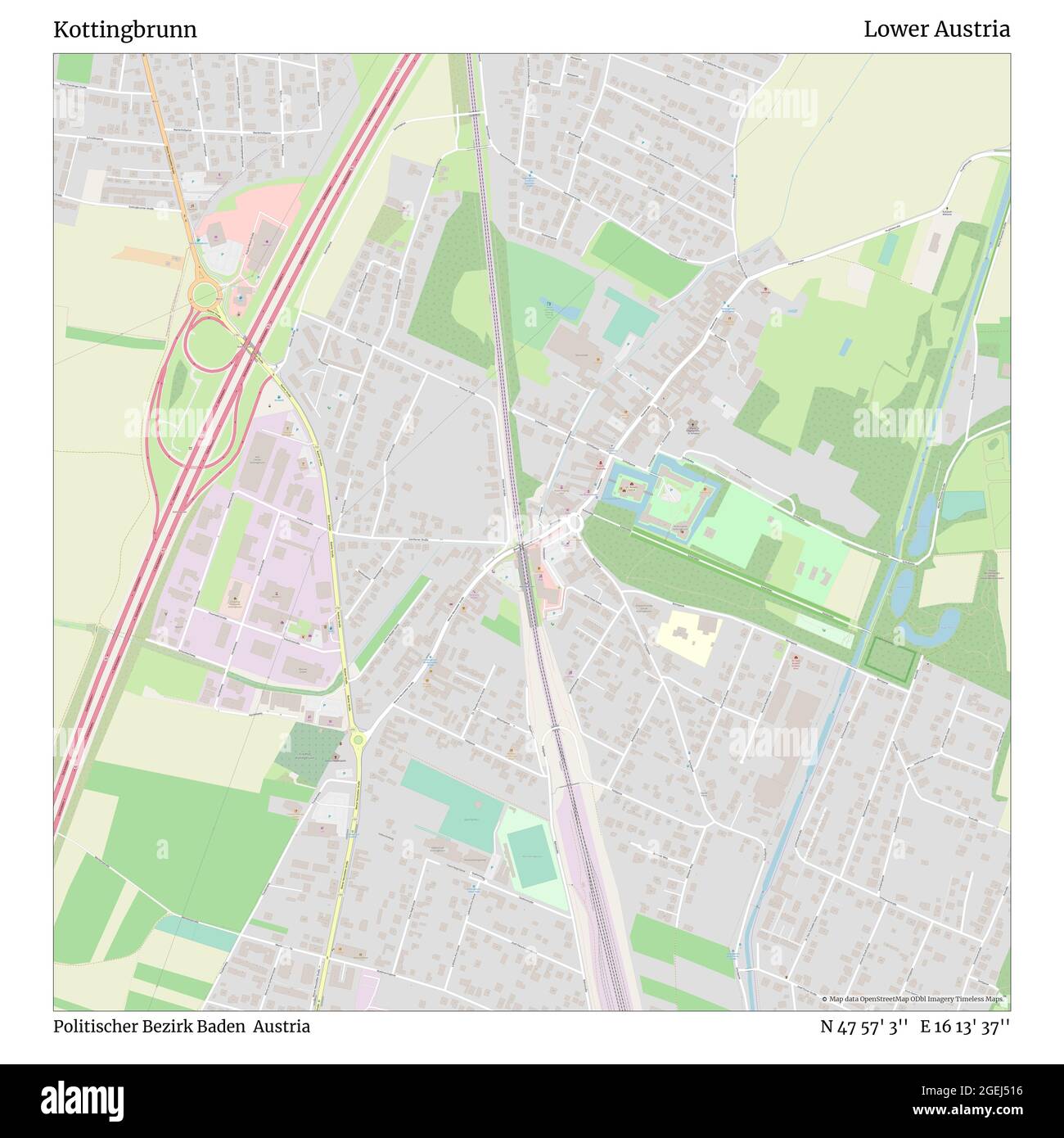 Kottingbrunn, Politischer Bezirk Baden, Austria, bassa Austria, N 47 57' 3'', e 16 13' 37''', mappa, Mappa senza tempo pubblicata nel 2021. Viaggiatori, esploratori e avventurieri come Florence Nightingale, David Livingstone, Ernest Shackleton, Lewis and Clark e Sherlock Holmes si sono affidati alle mappe per pianificare i viaggi verso gli angoli più remoti del mondo, Timeless Maps sta mappando la maggior parte delle località del mondo, mostrando il successo di grandi sogni Foto Stock