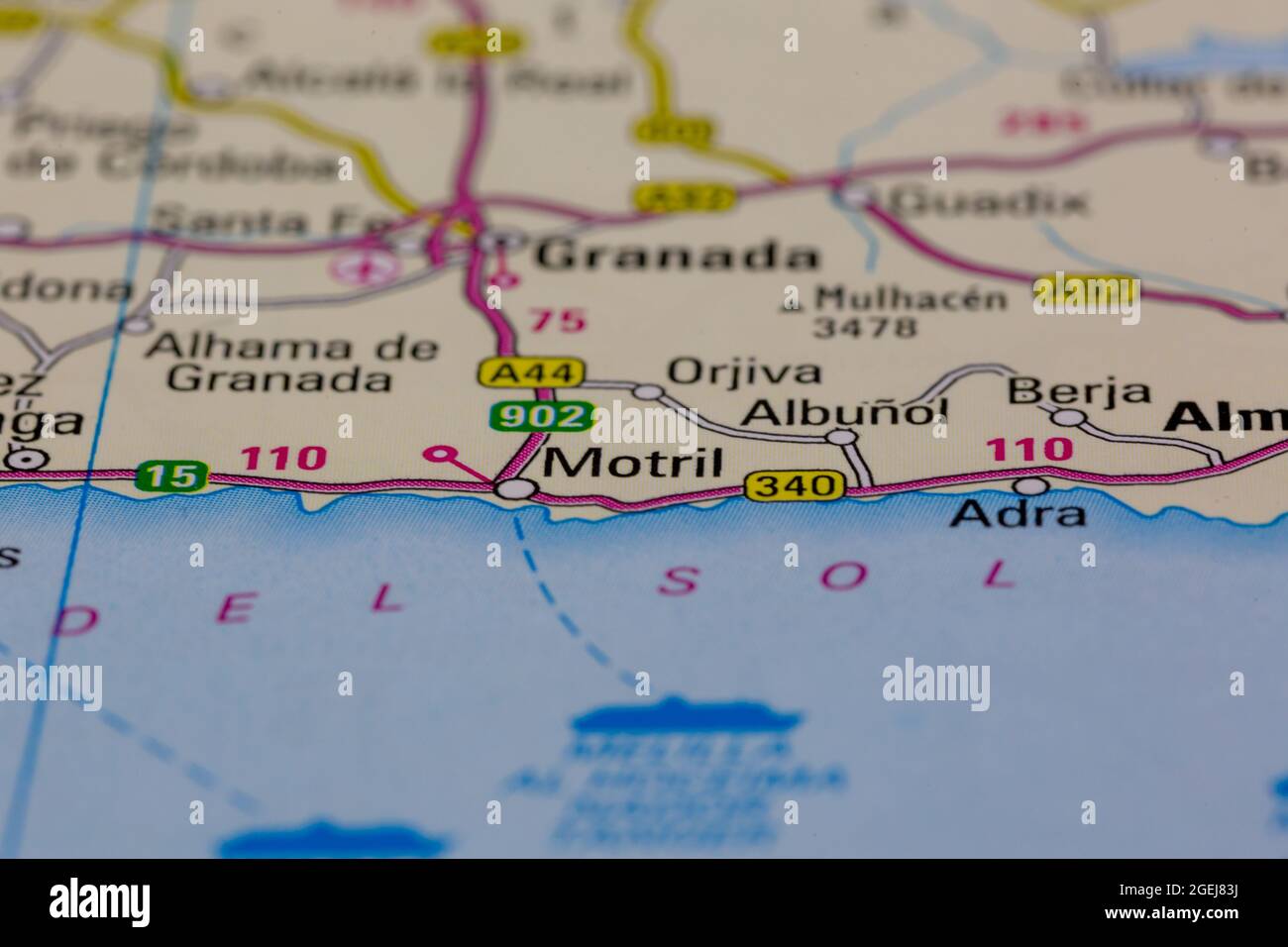 Motril Spagna è indicato su una mappa stradale o una mappa geografica Foto Stock