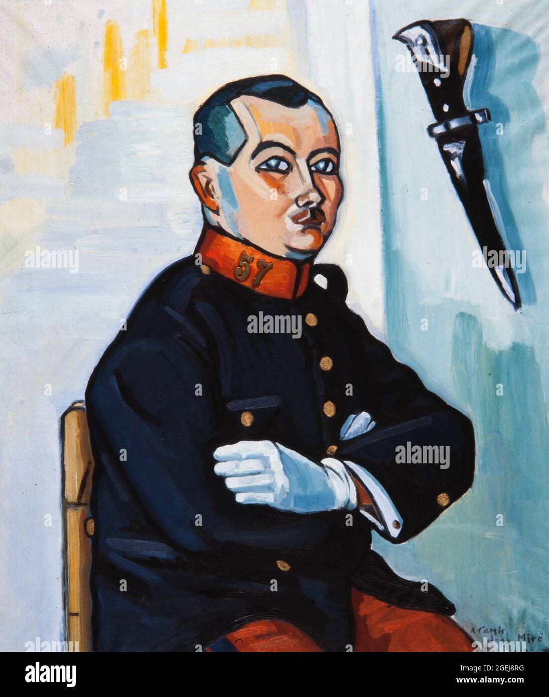 Enric Cristòfol Ricart / 'Retrato de Joan Miró', 1916, Óleo, collage y números metálicos sobre tela, 84 x 71 cm. Fundació Joan Miró. Foto Stock