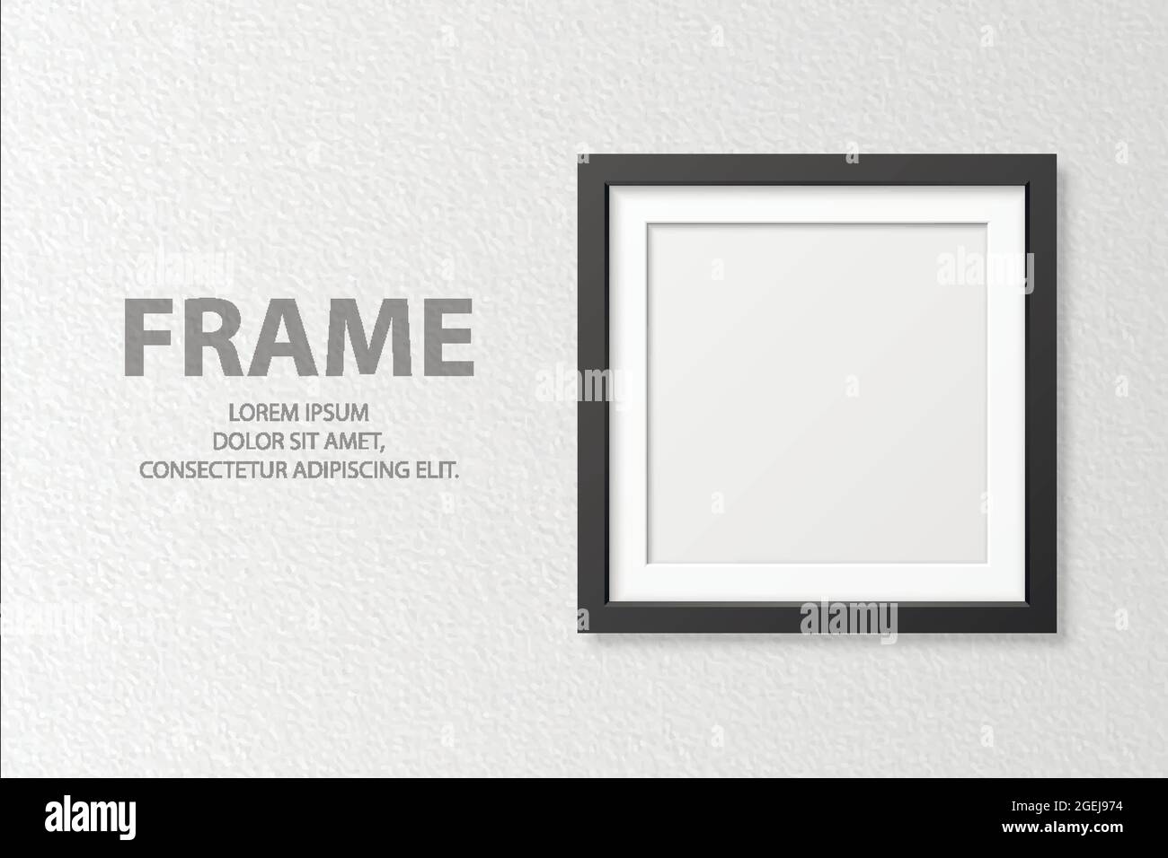 Vector 3d Realistic Blank Square 4 Black Wooden Simple Modern Frame su White Textured Wall background. Può essere utilizzato per le presentazioni. Design Illustrazione Vettoriale