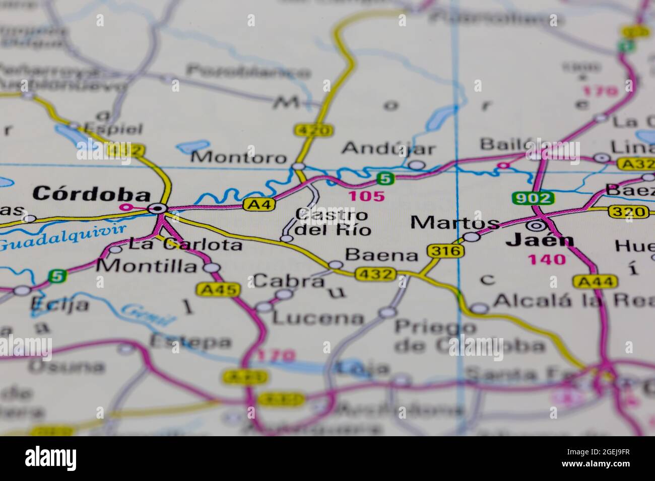 Castro del Rio Spagna è indicato su una mappa stradale o su una mappa geografica Foto Stock
