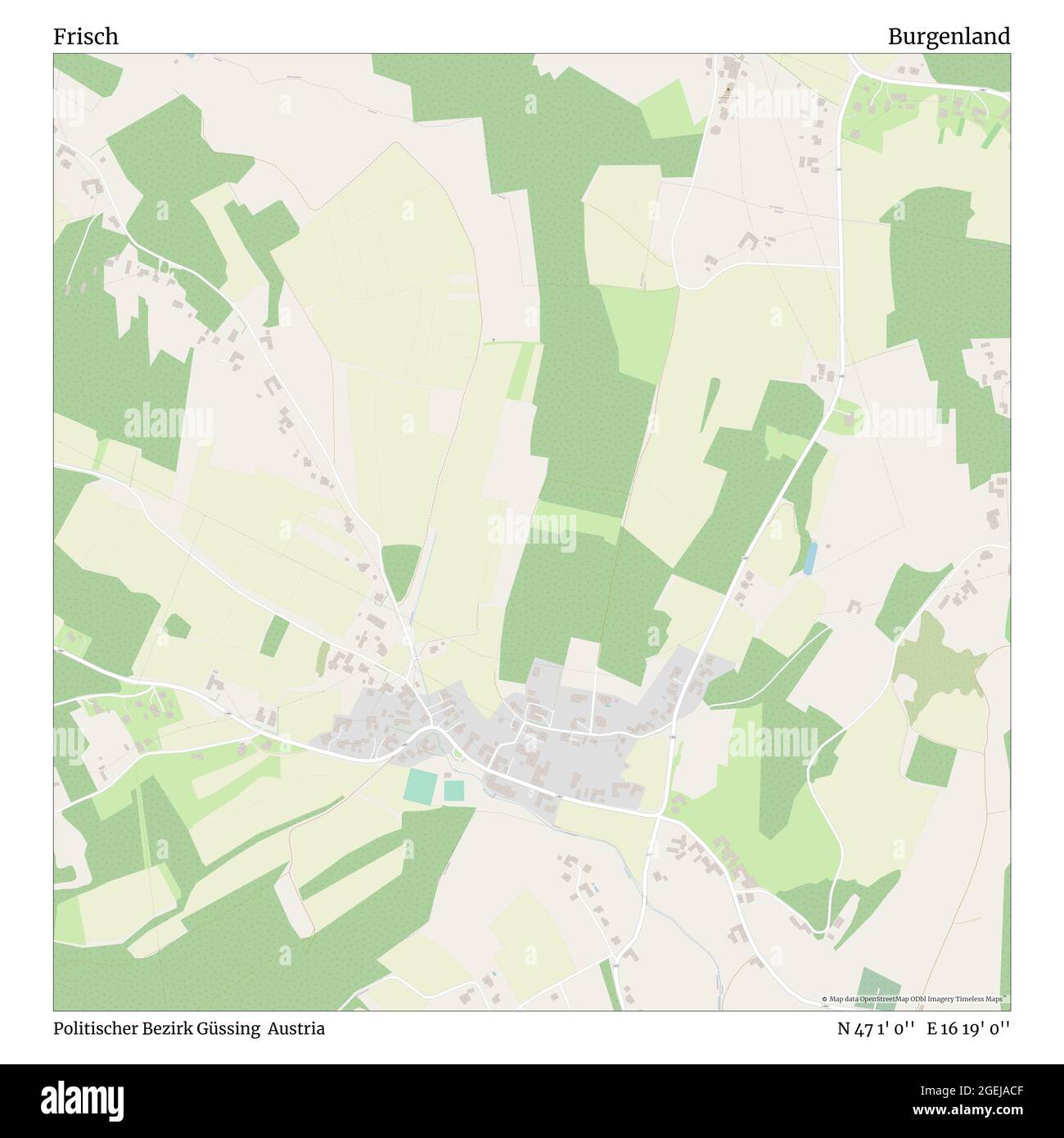 Frisch, Politischer Bezirk Güssing, Austria, Burgenland, N 47 1' 0''', e 16 19' 0''', mappa, Mappa senza tempo pubblicata nel 2021. Viaggiatori, esploratori e avventurieri come Florence Nightingale, David Livingstone, Ernest Shackleton, Lewis and Clark e Sherlock Holmes si sono affidati alle mappe per pianificare i viaggi verso gli angoli più remoti del mondo, Timeless Maps sta mappando la maggior parte delle località del mondo, mostrando il successo di grandi sogni Foto Stock