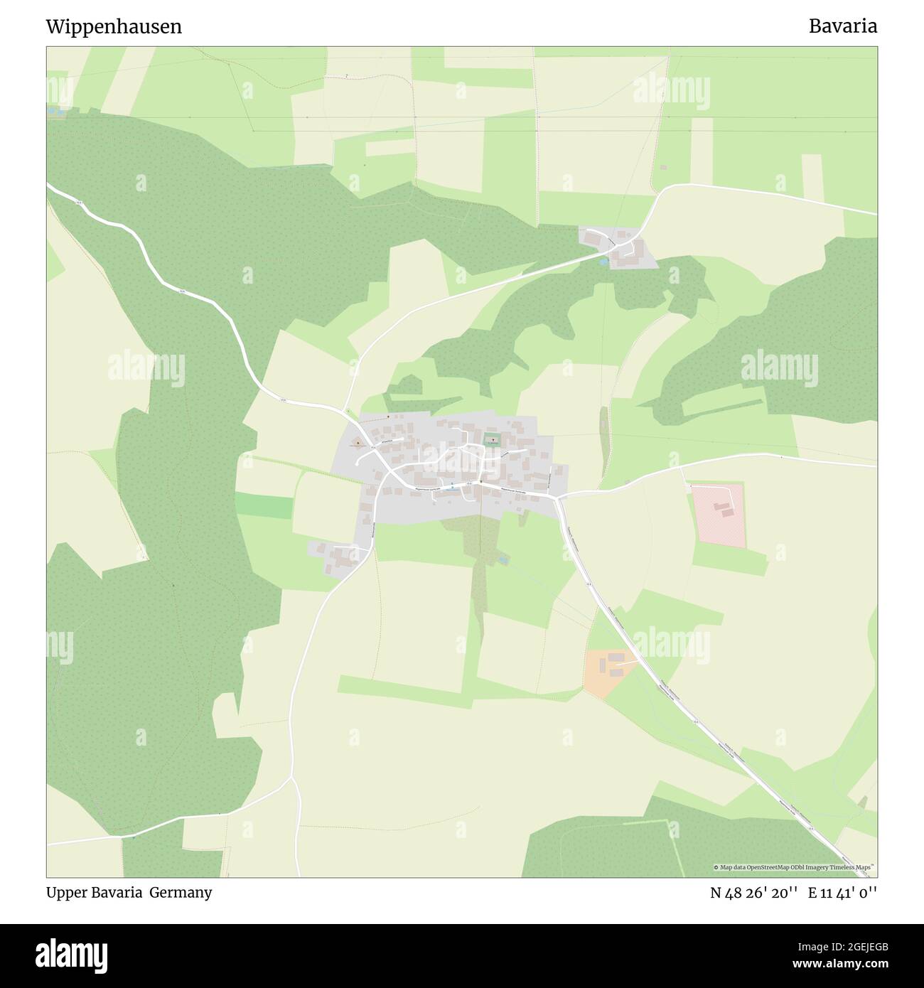 Wippenhausen, alta Baviera, Germania, Baviera, N 48 26' 20'', e 11 41' 0''', mappa, mappa senza tempo pubblicata nel 2021. Viaggiatori, esploratori e avventurieri come Florence Nightingale, David Livingstone, Ernest Shackleton, Lewis and Clark e Sherlock Holmes si sono affidati alle mappe per pianificare i viaggi verso gli angoli più remoti del mondo, Timeless Maps sta mappando la maggior parte delle località del mondo, mostrando il successo di grandi sogni Foto Stock