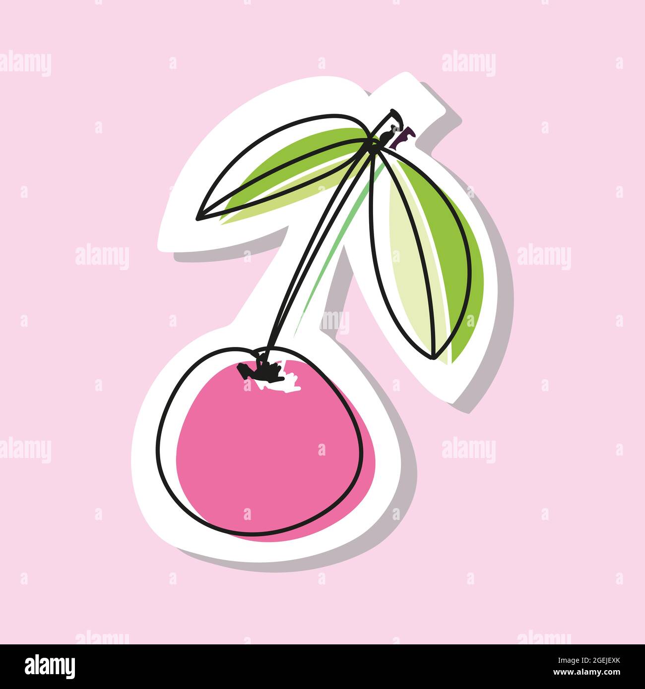 Illustrazione vettoriale di ciliegia o ciliegia dolce in stile doodle. Disegno con contorno di offset. Illustrazione Vettoriale