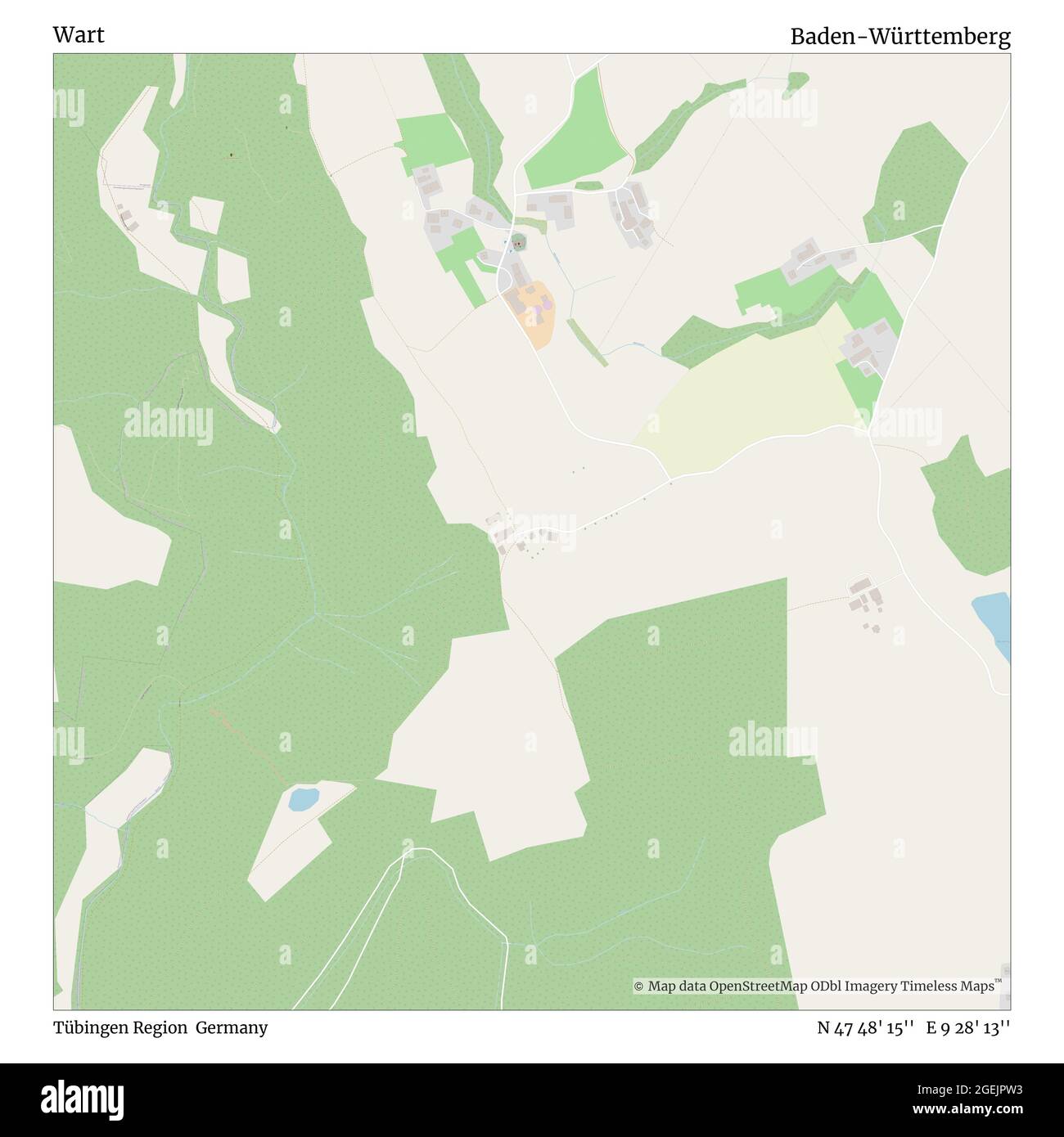 Wart, Regione di Tübingen, Germania, Baden-Württemberg, N 47 48' 15'', e 9 28' 13''', mappa, Mappa senza tempo pubblicata nel 2021. Viaggiatori, esploratori e avventurieri come Florence Nightingale, David Livingstone, Ernest Shackleton, Lewis and Clark e Sherlock Holmes si sono affidati alle mappe per pianificare i viaggi verso gli angoli più remoti del mondo, Timeless Maps sta mappando la maggior parte delle località del mondo, mostrando il successo di grandi sogni Foto Stock