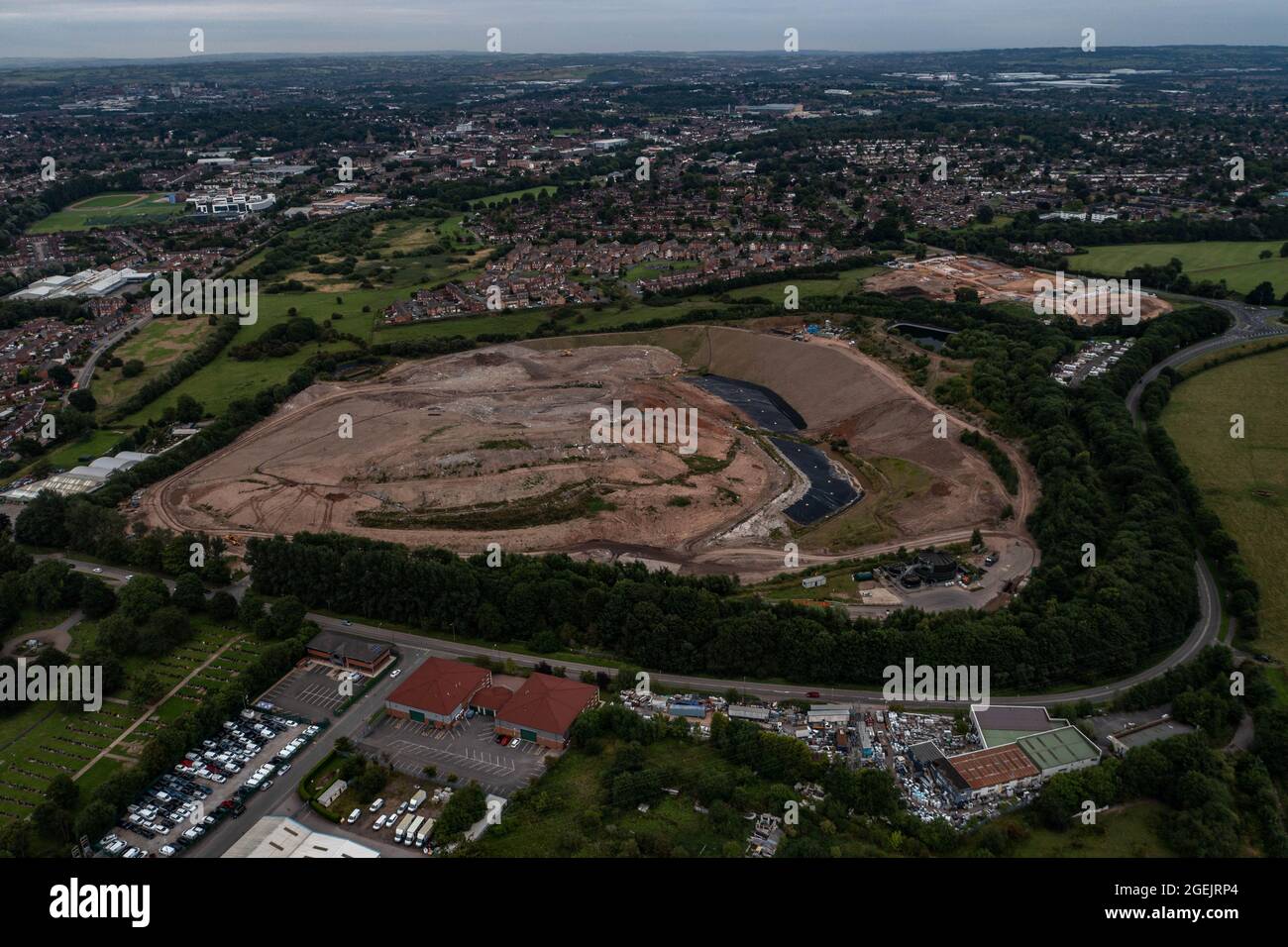 Stop the Stink, Walley’s Quarry Landfill Silverdale Newcastle Stoke on Trent Aerial Birds Eye Visualizza le immagini ideali per i News Reports Foto Stock
