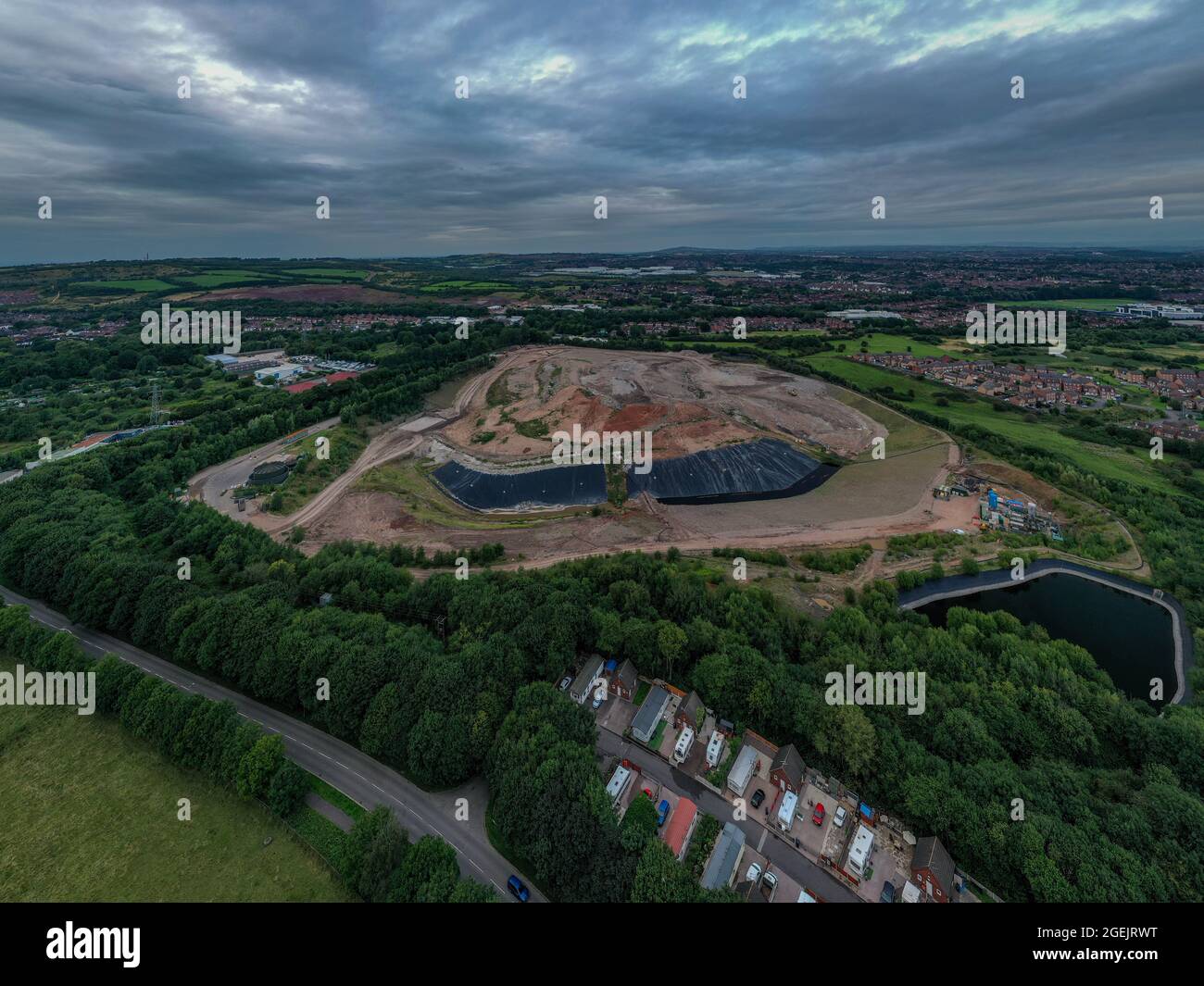 Stop the Stink, Walley’s Quarry Landfill Silverdale Newcastle Stoke on Trent Aerial Birds Eye Visualizza le immagini ideali per i News Reports Foto Stock