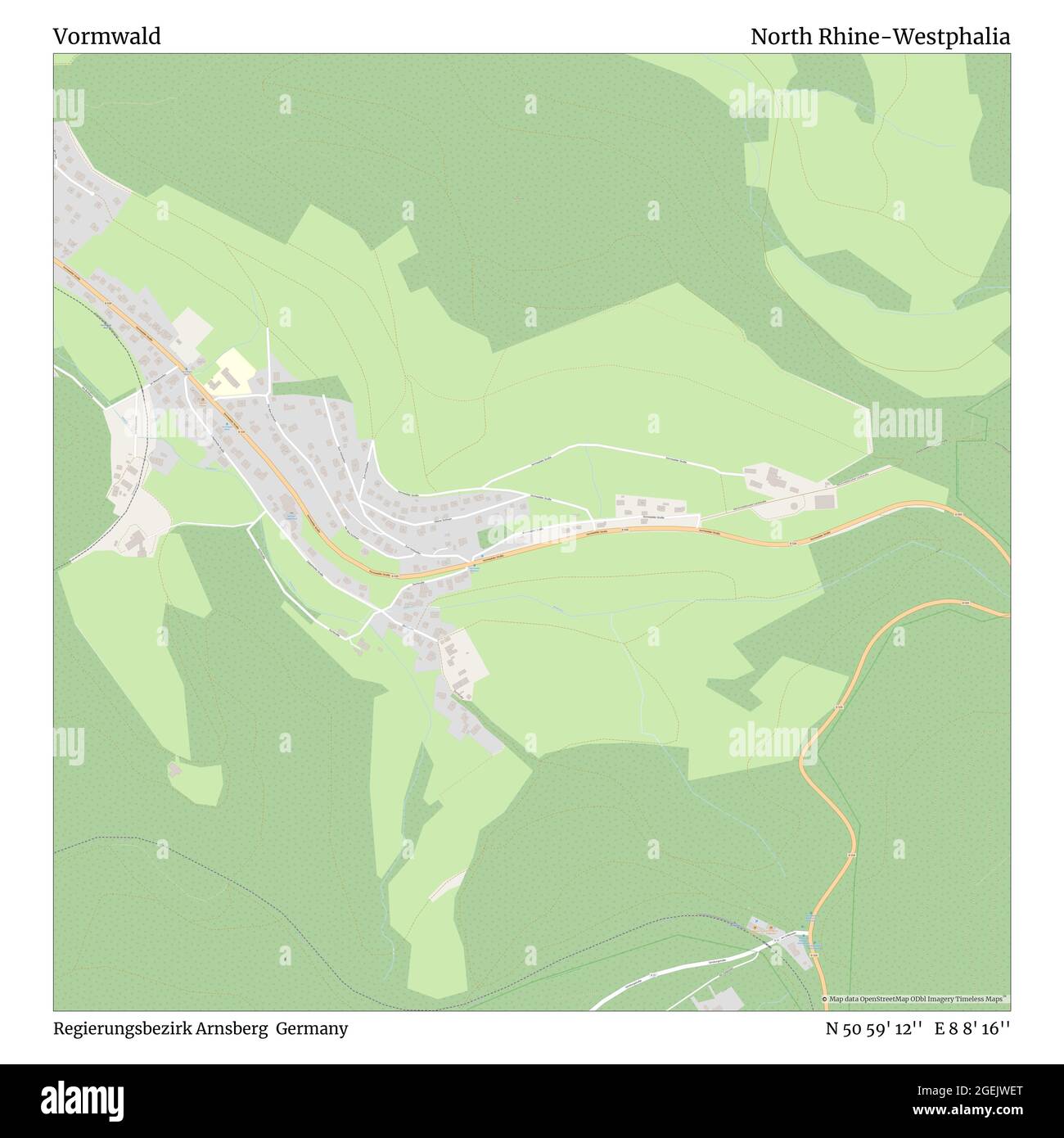 Vormwald, Regierungsbezirk Arnsberg, Germania, Renania settentrionale-Vestfalia, N 50 59' 12'', e 8 8' 16''', mappa, mappa senza tempo pubblicata nel 2021. Viaggiatori, esploratori e avventurieri come Florence Nightingale, David Livingstone, Ernest Shackleton, Lewis and Clark e Sherlock Holmes si sono affidati alle mappe per pianificare i viaggi verso gli angoli più remoti del mondo, Timeless Maps sta mappando la maggior parte delle località del mondo, mostrando il successo di grandi sogni Foto Stock